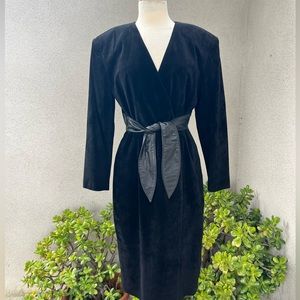Vintage black suede dress leather tie Sz 8 by CC Courtenay Made in Korea